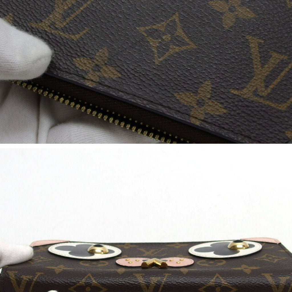 Louis Vuitton Black Rose Ballerine White Monogram Canvas Leather Metal Long Wallet