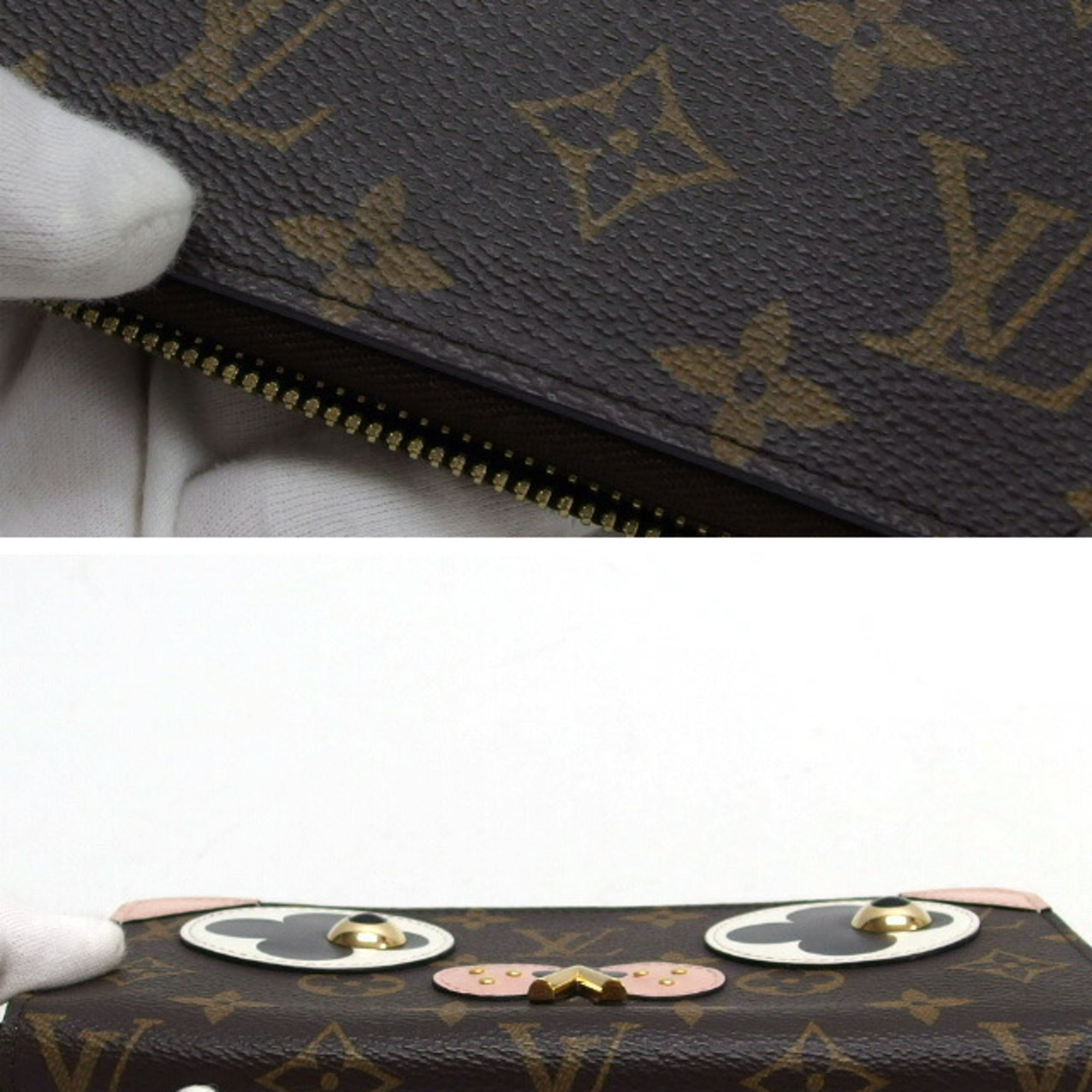 Louis Vuitton Black Rose Ballerine White Monogram Canvas Leather Metal Long Wallet