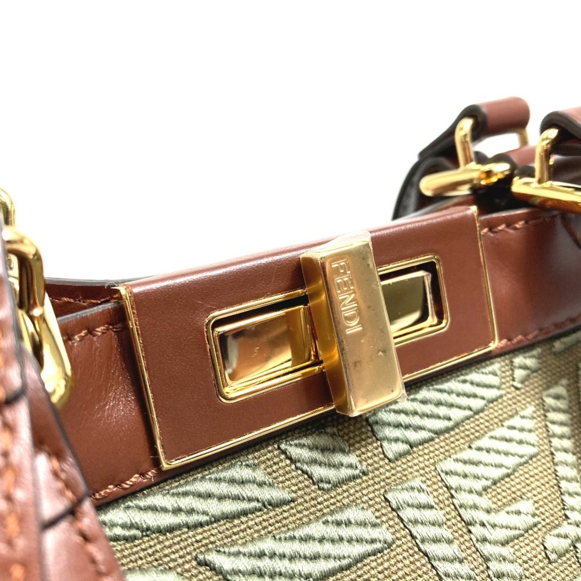 Fendi Green Cotton Shoulder Bag Tote Bag