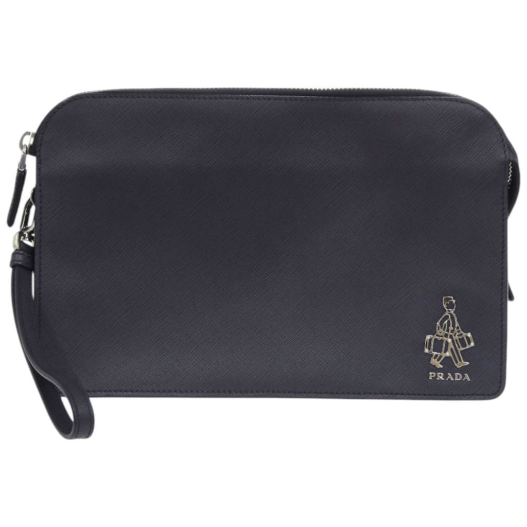 Prada Saffiano Navy Saffiano Triangle Clutch Bag