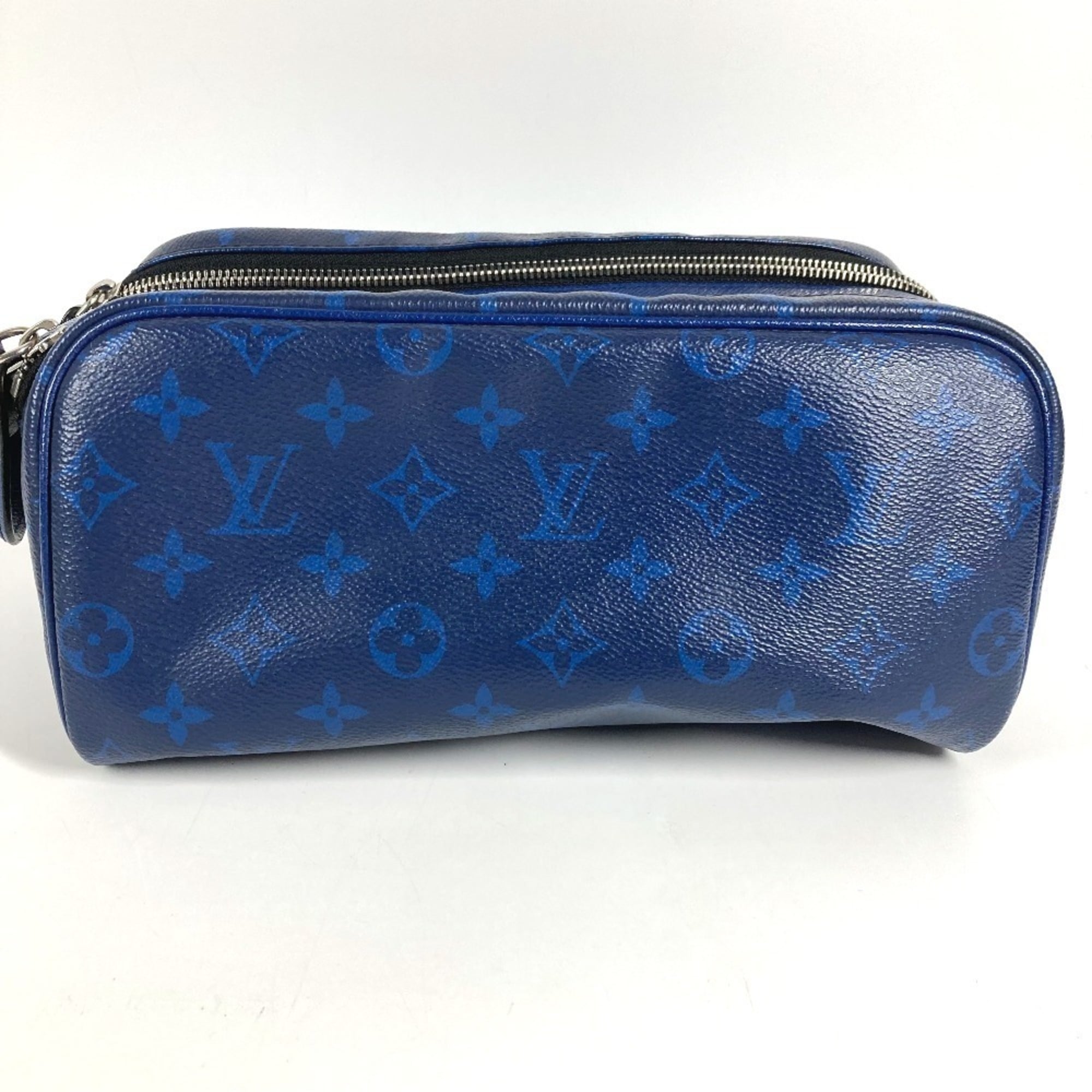 Louis Vuitton Blue Taiga Leather Monogram Canvas Leather Clutch Bag Handbag Pouch