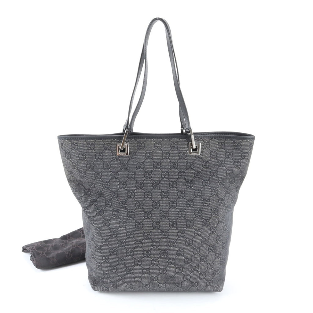 Gucci Black Gray Leather Canvas Handbag Shoulder Bag Tote Bag (Pre-Owned)
