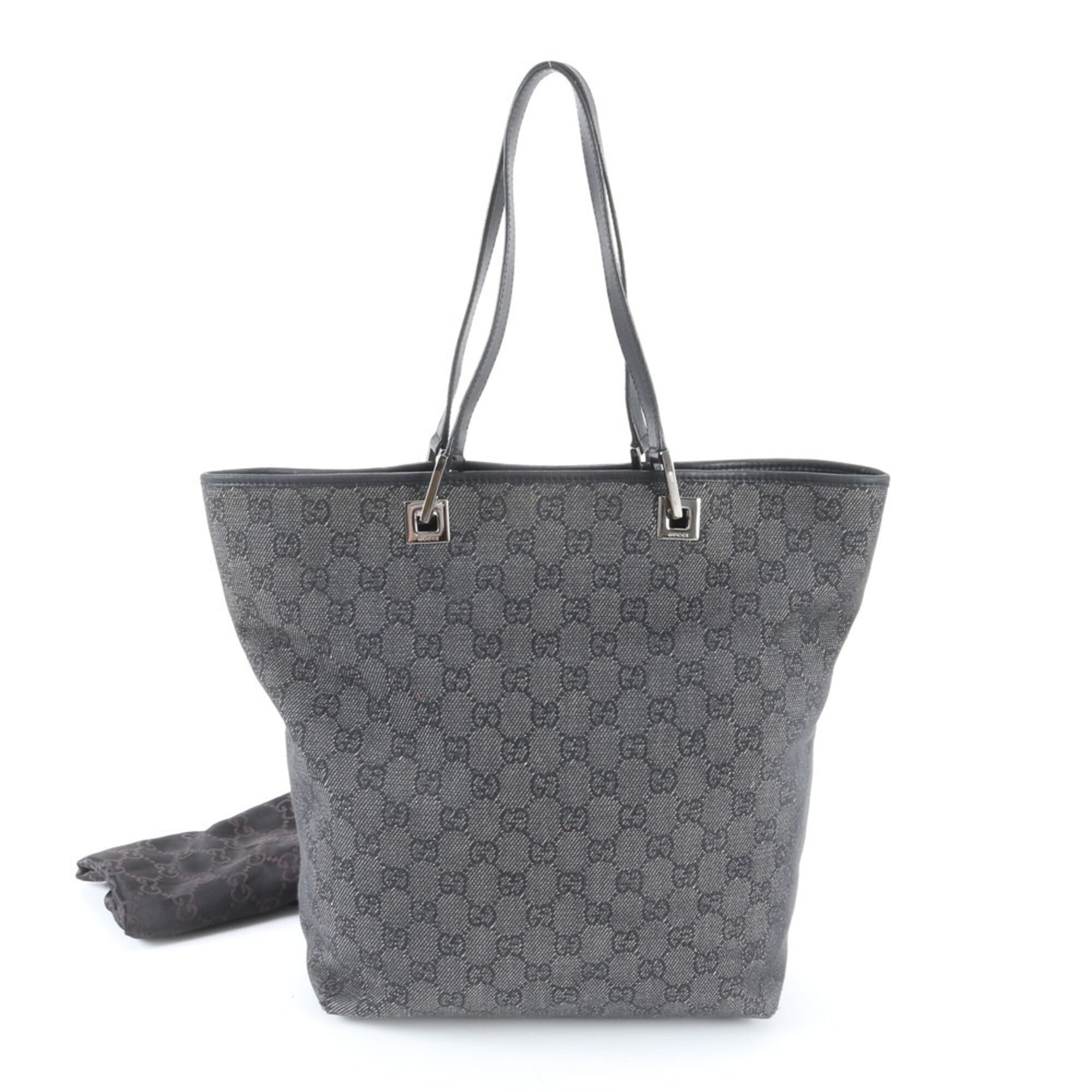 Gucci Black Gray Leather Canvas Handbag Shoulder Bag Tote Bag (Pre-Owned)
