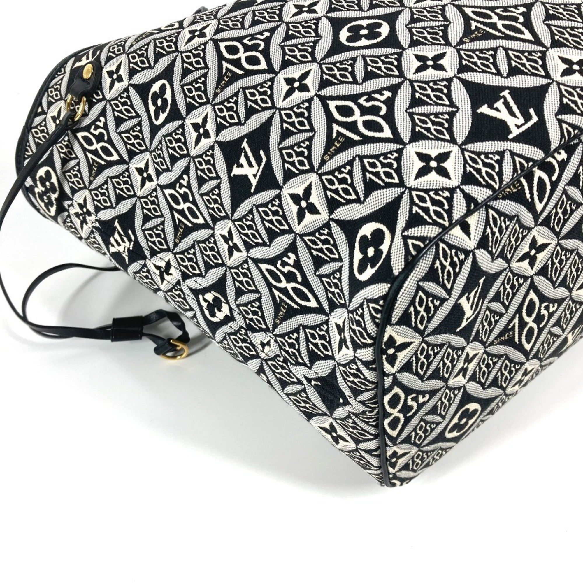 Louis Vuitton Black White Jacquard Leather Shoulder Bag Tote Bag