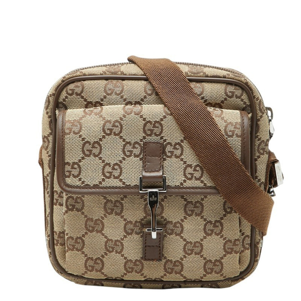 Gucci Beige Brown Canvas Leather Shoulder Bag (Pre-Owned)