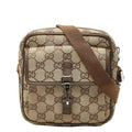 Gucci Beige Brown Canvas Leather Shoulder Bag (Pre-Owned)