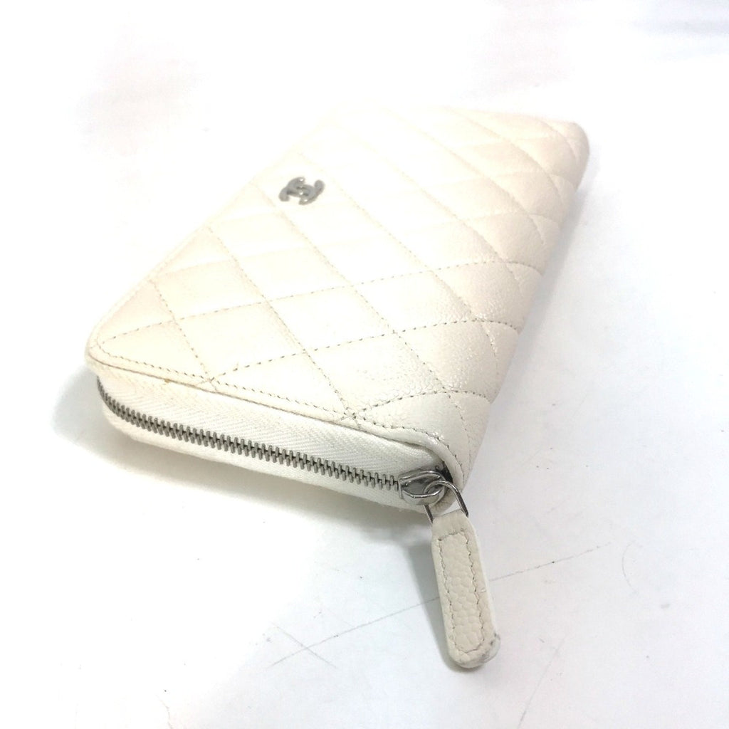 Chanel White Leather Long Wallet (Bi-Fold)