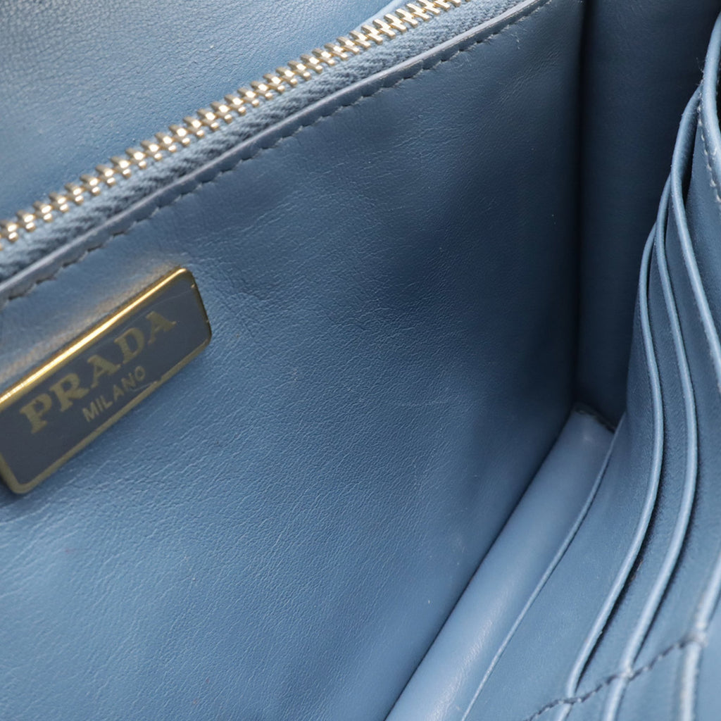 Prada Saffiano Blue Light Blue Saffiano Leather Chain/Shoulder Wallet