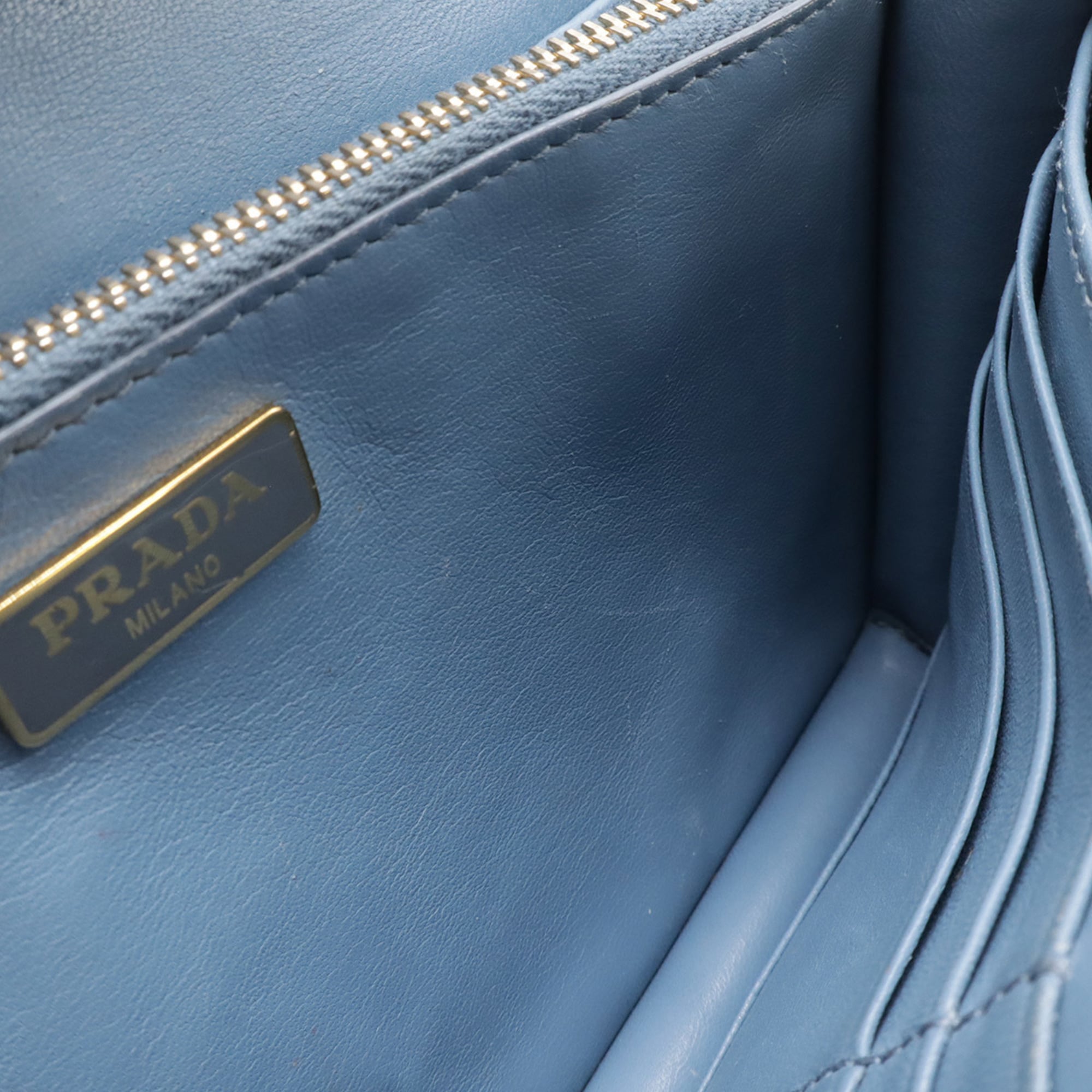 Prada Saffiano Blue Light Blue Saffiano Leather Chain/Shoulder Wallet