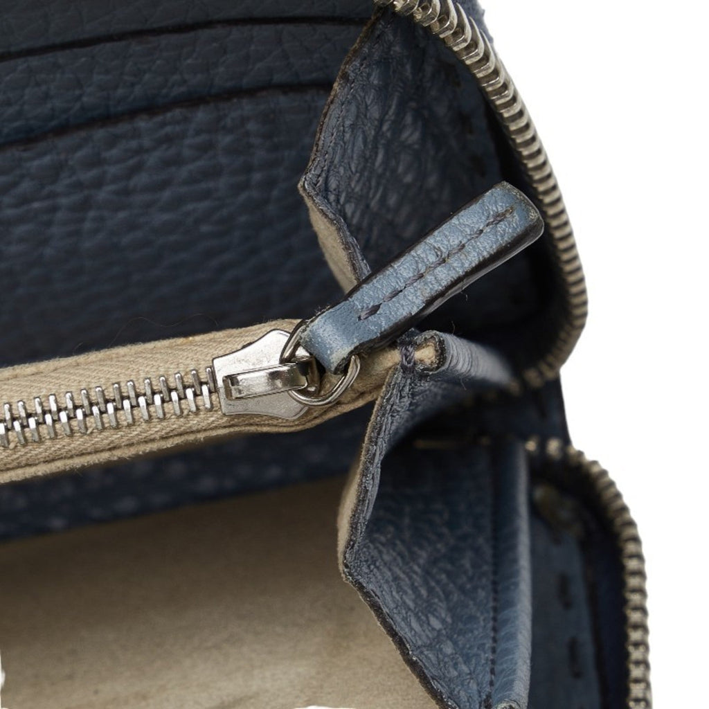 Fendi Blue Gray Leather Long Wallet (Bi-Fold)