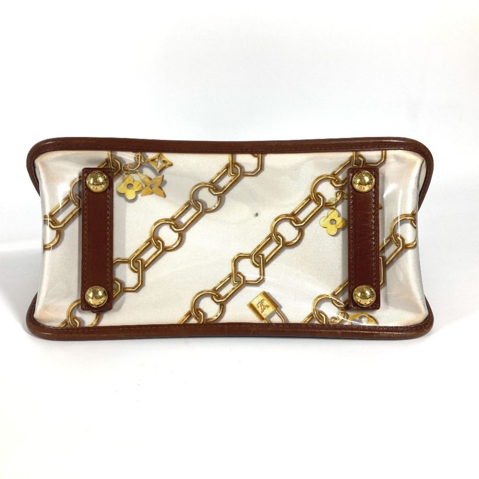 Louis Vuitton Brown White Vinyl Leather Handbag Shoulder Bag Tote Bag