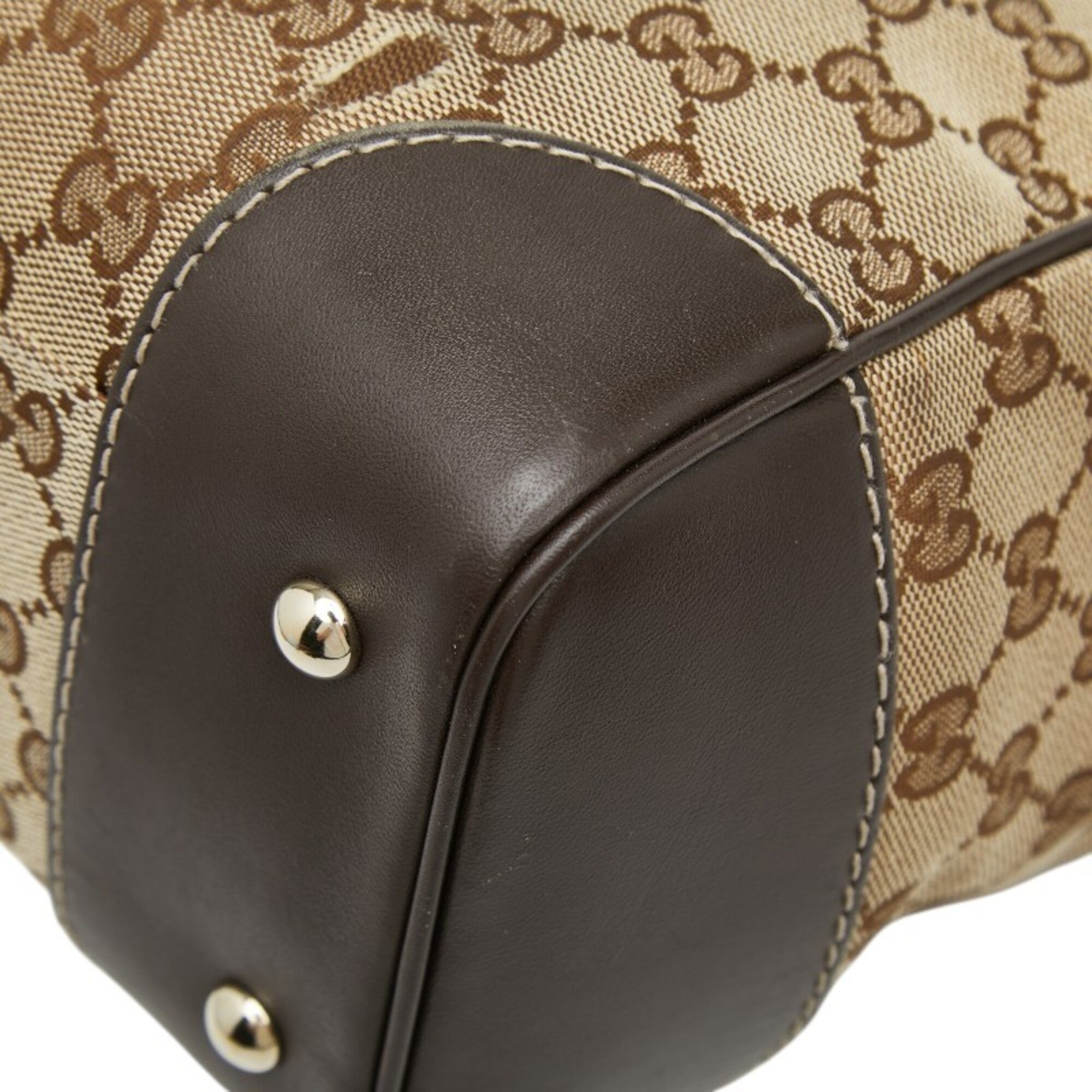 Gucci Gg Canvas Beige Brown Gg Canvas Leather Handbag Tote Bag (Pre-Owned)