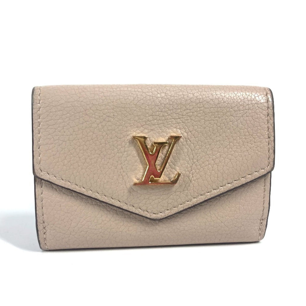 Louis Vuitton Beige Grayish Leather Wallet (Tri-Fold)