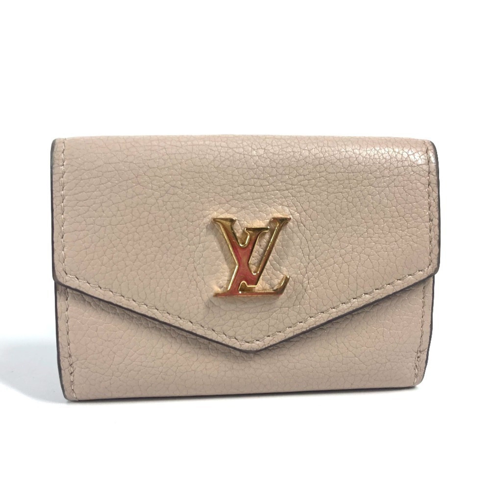 Louis Vuitton Beige Grayish Leather Wallet (Tri-Fold)