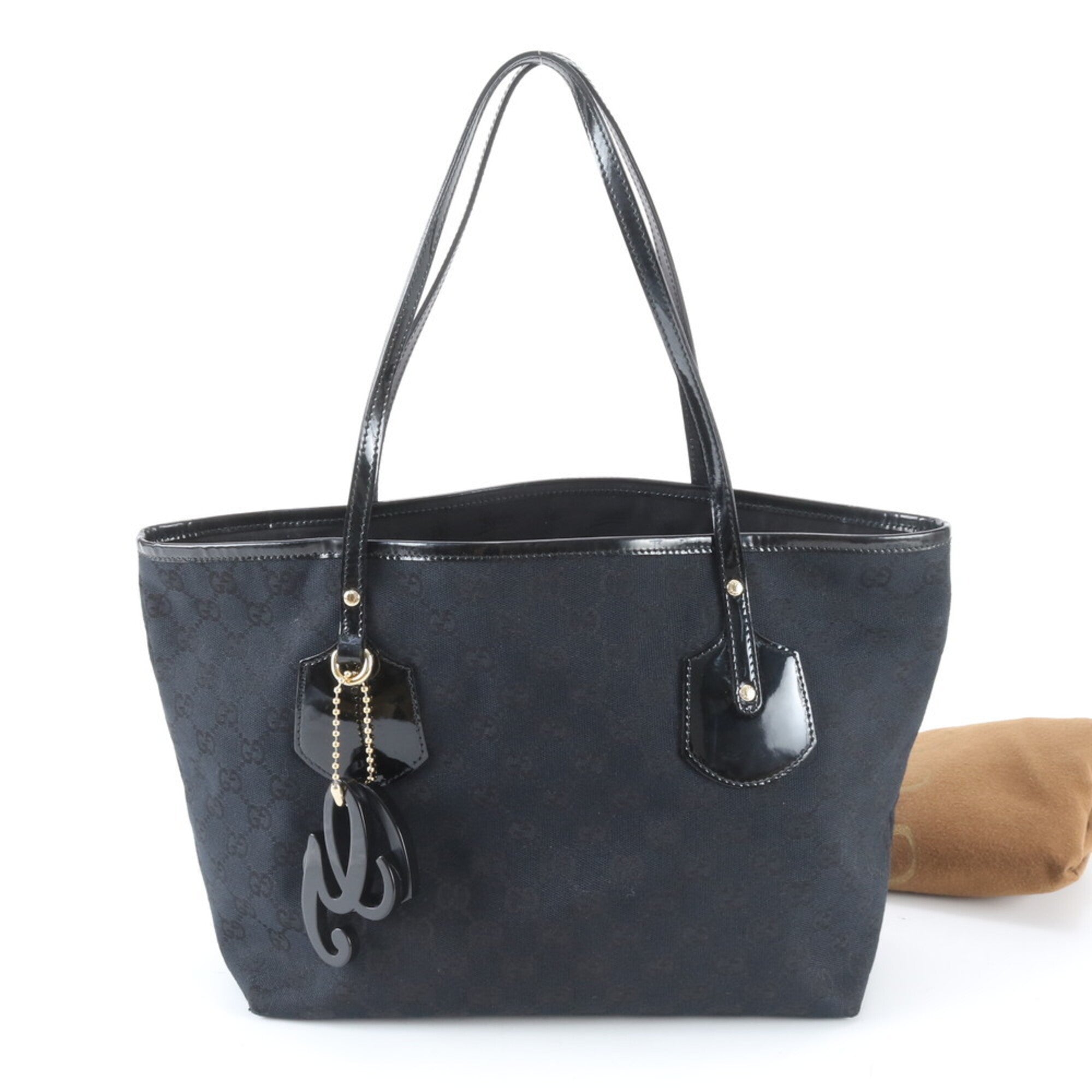 Gucci Black Leather Canvas Handbag Shoulder Bag Tote Bag (Pre-Owned)
