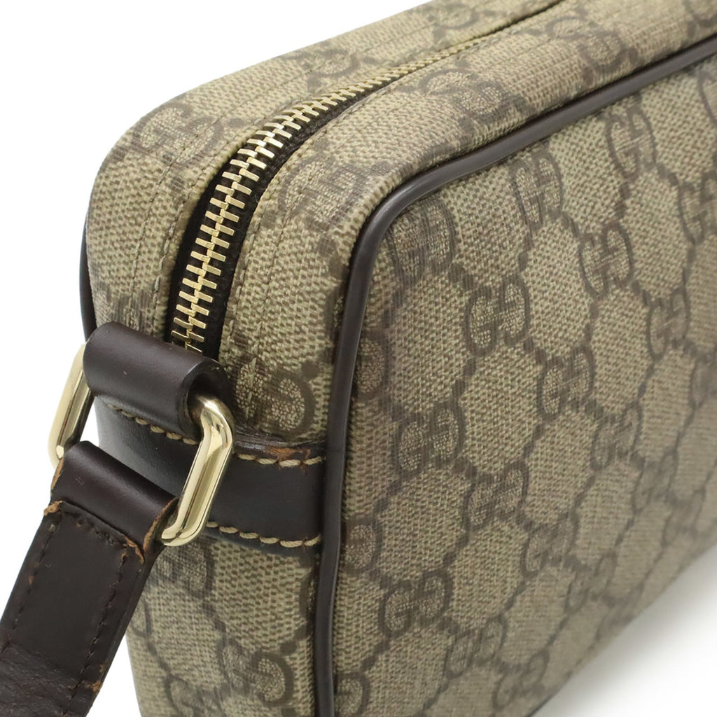 Gucci Beige Dark Brown Khaki Gg Supreme Canvas Leather Pochette Shoulder Bag (Pre-Owned)