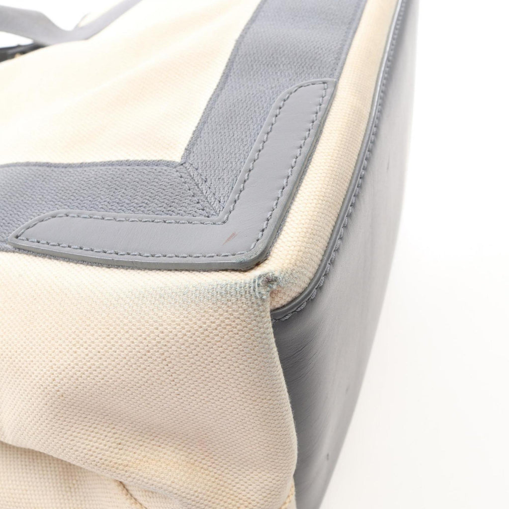 Balenciaga Gray Navy White Canvas Leather Handbag Tote