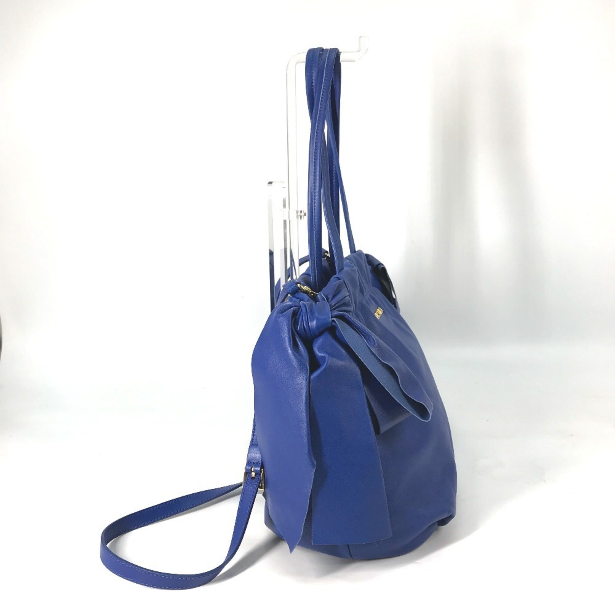 Prada Blue Leather Handbag Shoulder Bag Tote Bag