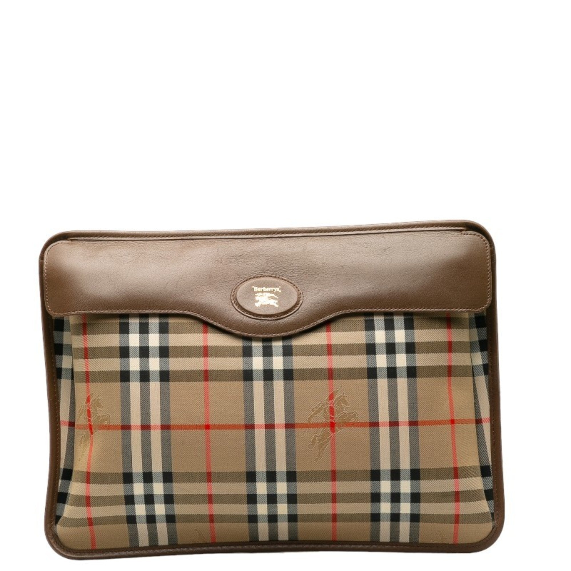 Burberry Beige Canvas Leather Clutch Bag
