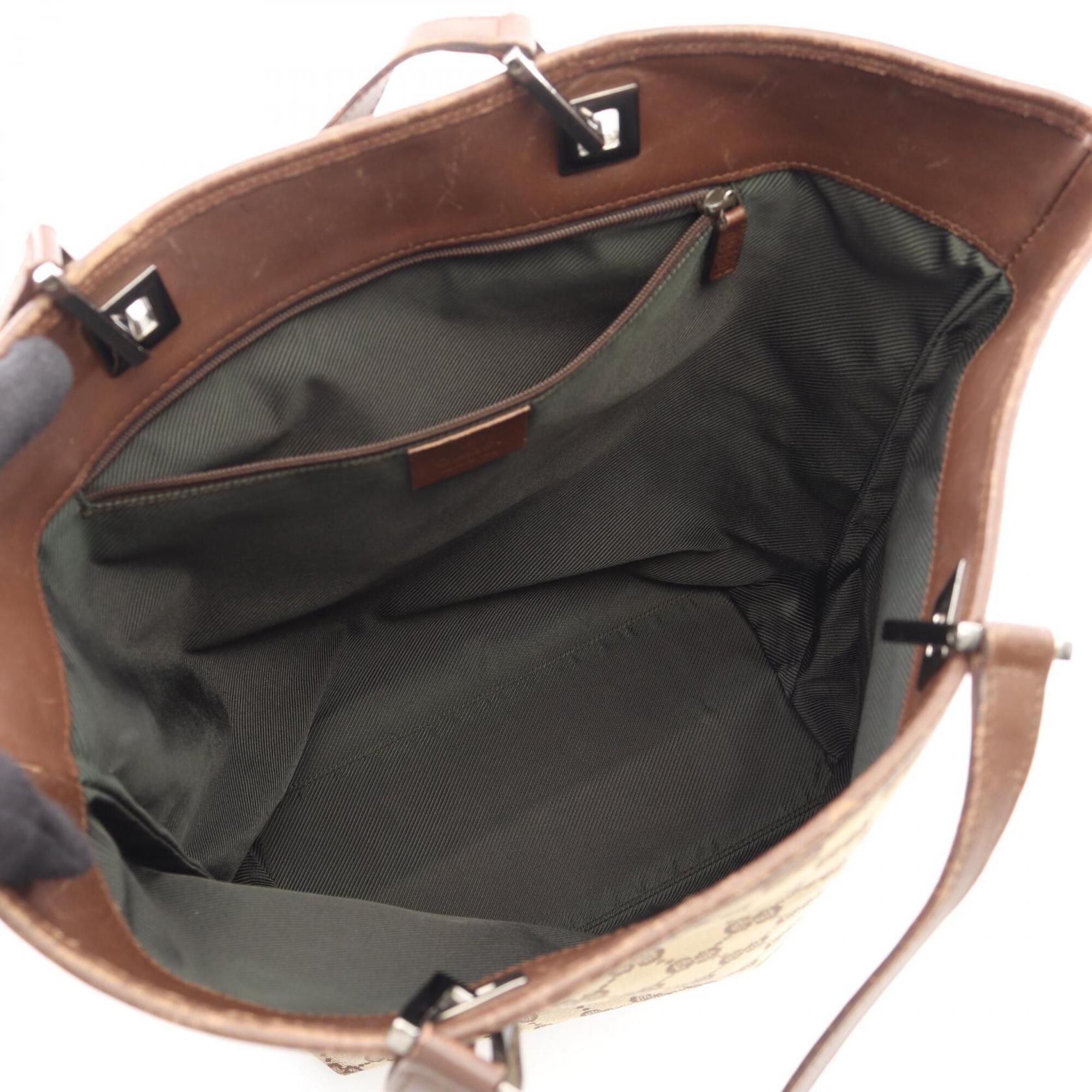 Gucci Beige Brown Canvas Leather Handbag Tote Bag (Pre-Owned)