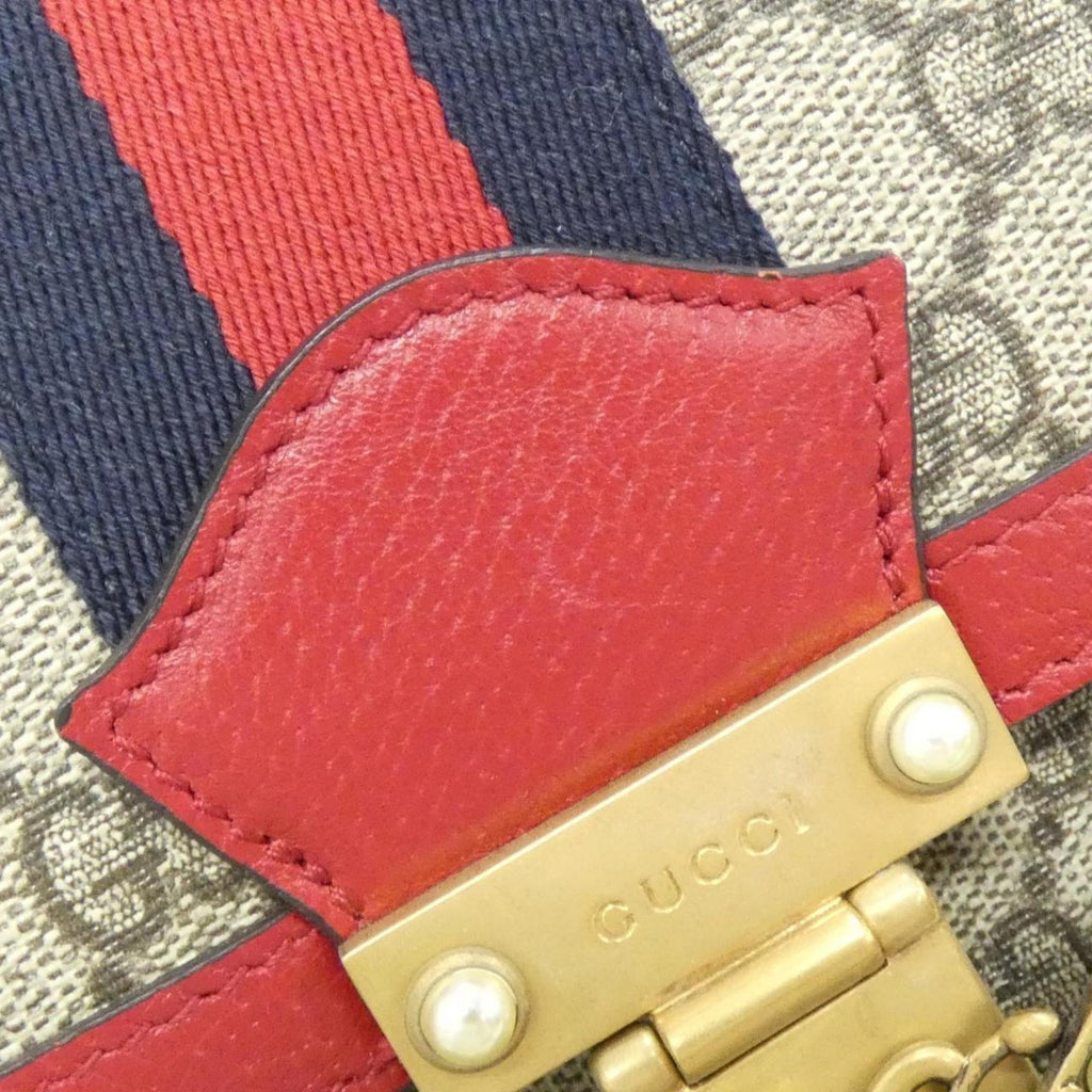 Gucci Beige Red Color Gg Supreme Shoulder Bag (Pre-Owned)