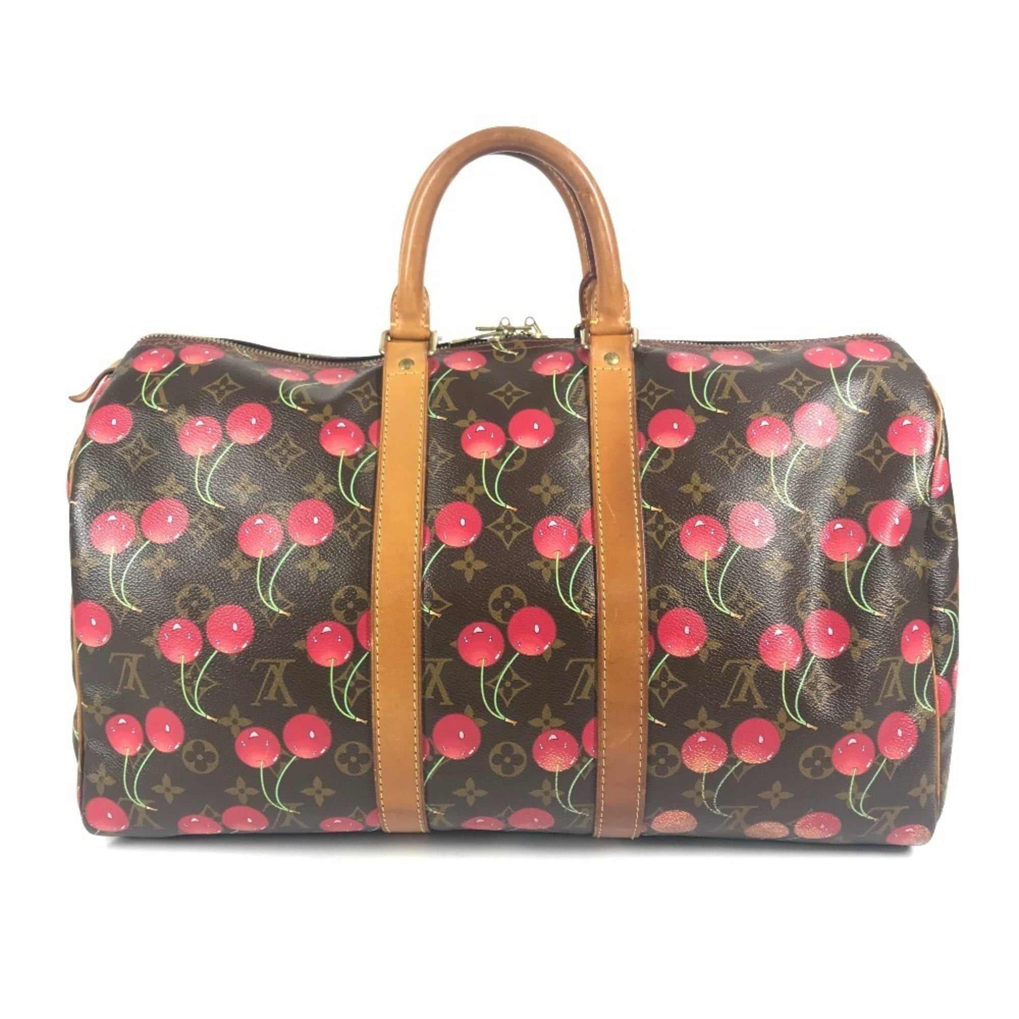Louis Vuitton Brown Monogram Cherry Red Color Monogram Boston Bag