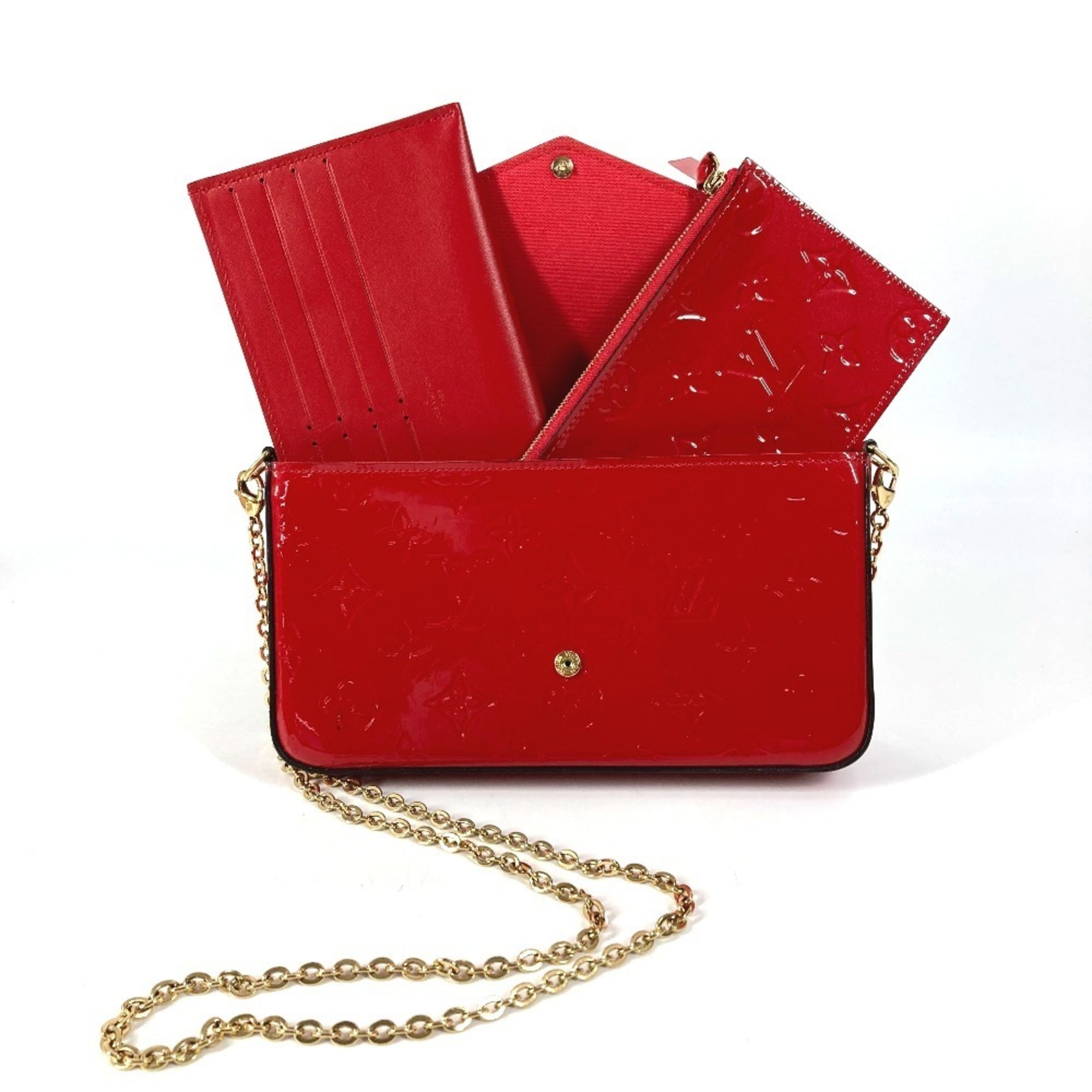 Louis Vuitton Red Color Monogram Vernis Canvas Clutch Bag Pochette Shoulder Bag