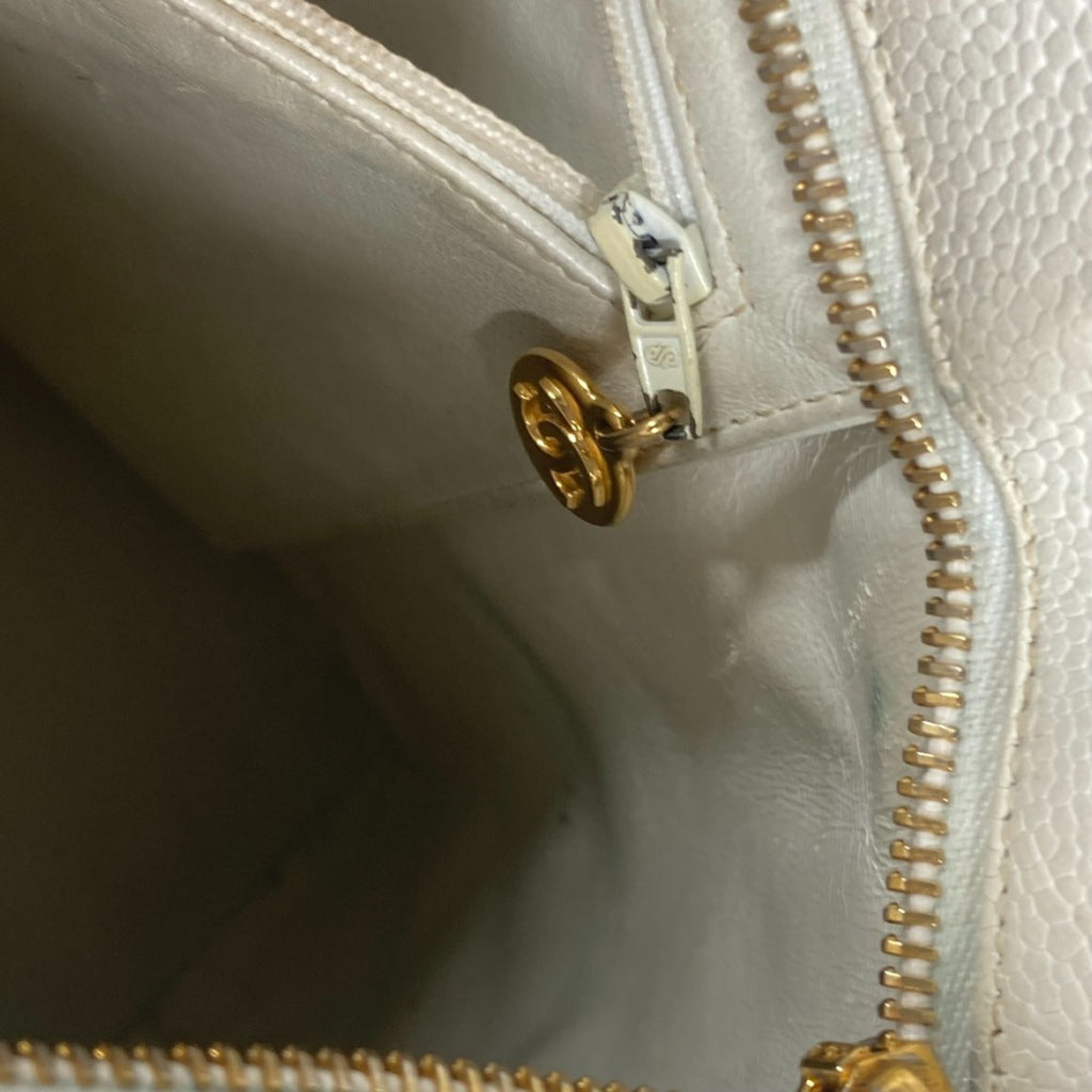 Chanel White Caviar Leather Shoulder Bag Tote Bag