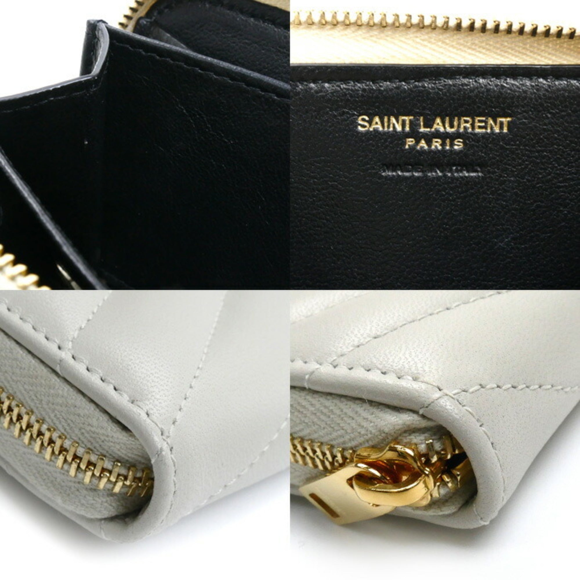 Saint Laurent Ivory Leather Coin Purse/Coin Case (Pre-Owned)