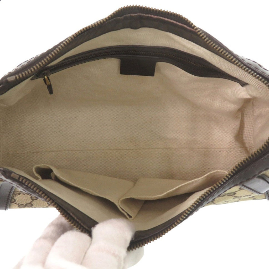 Gucci Beige Dark Brown Gg Canvas Leather Handbag Shoulder Bag (Pre-Owned)