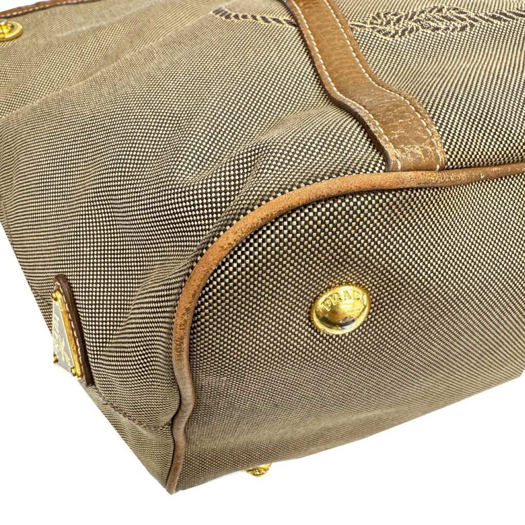 Prada Beige Canvas Leather Shoulder Bag
