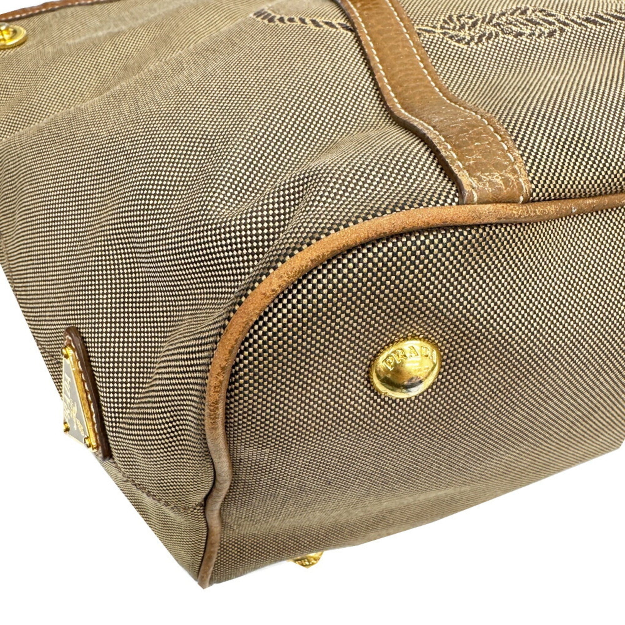 Prada Beige Canvas Leather Shoulder Bag