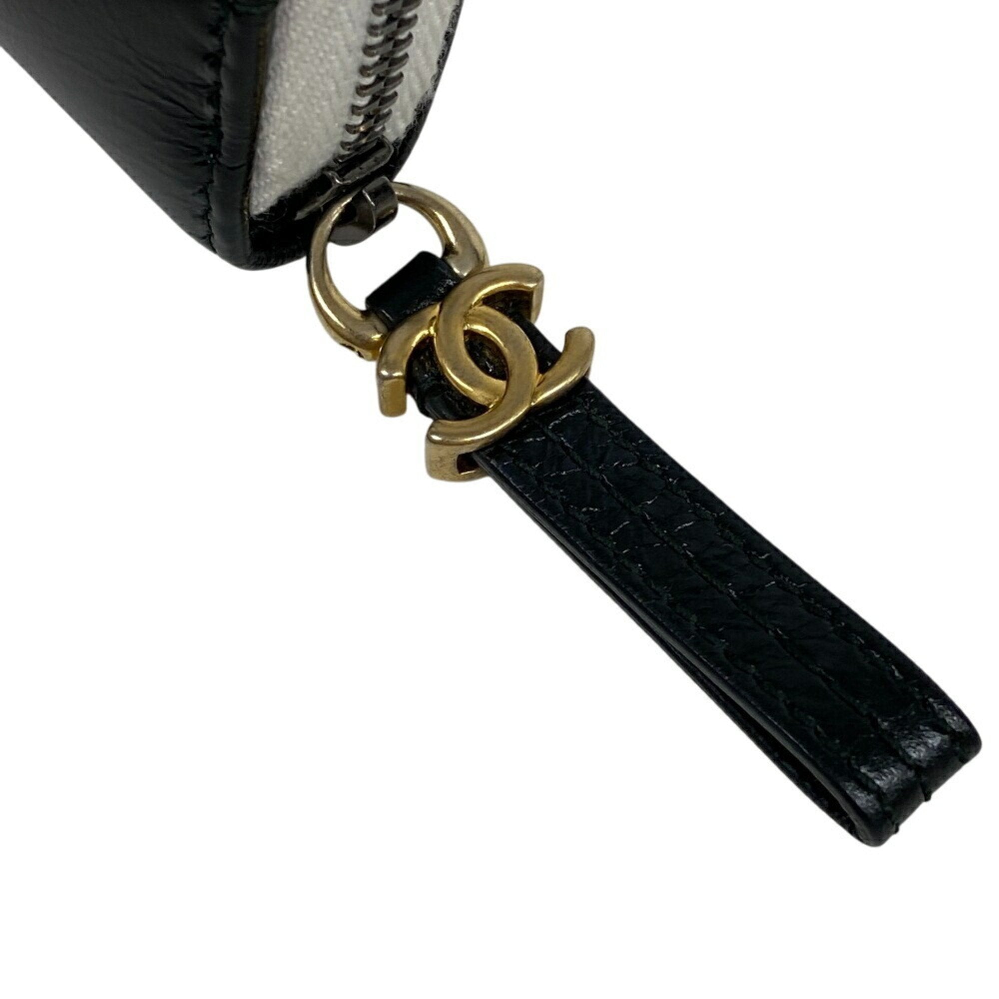 Chanel Black White Leather Coin Purse/Coin Case