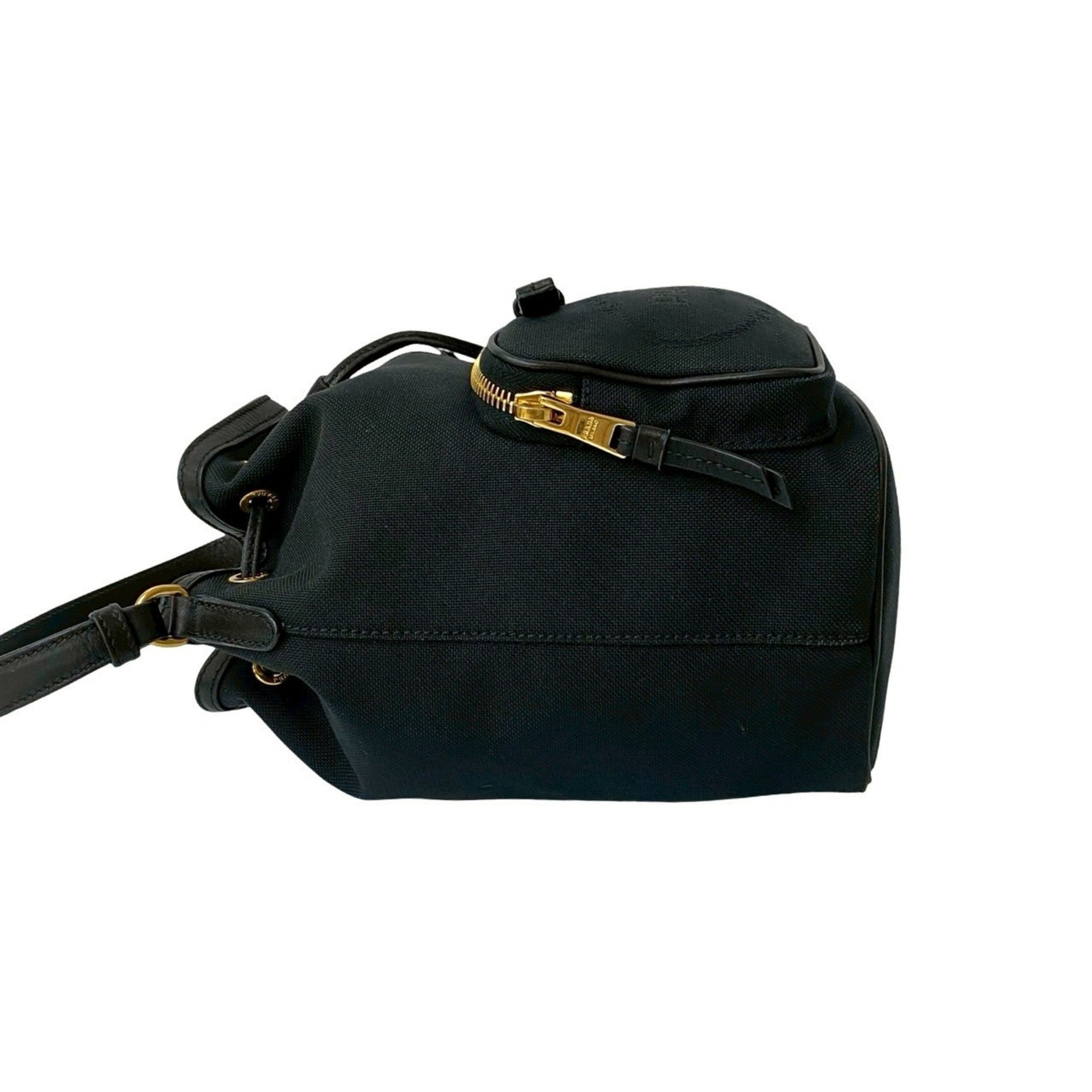 Prada Black Canvas Leather Handbag Shoulder Bag