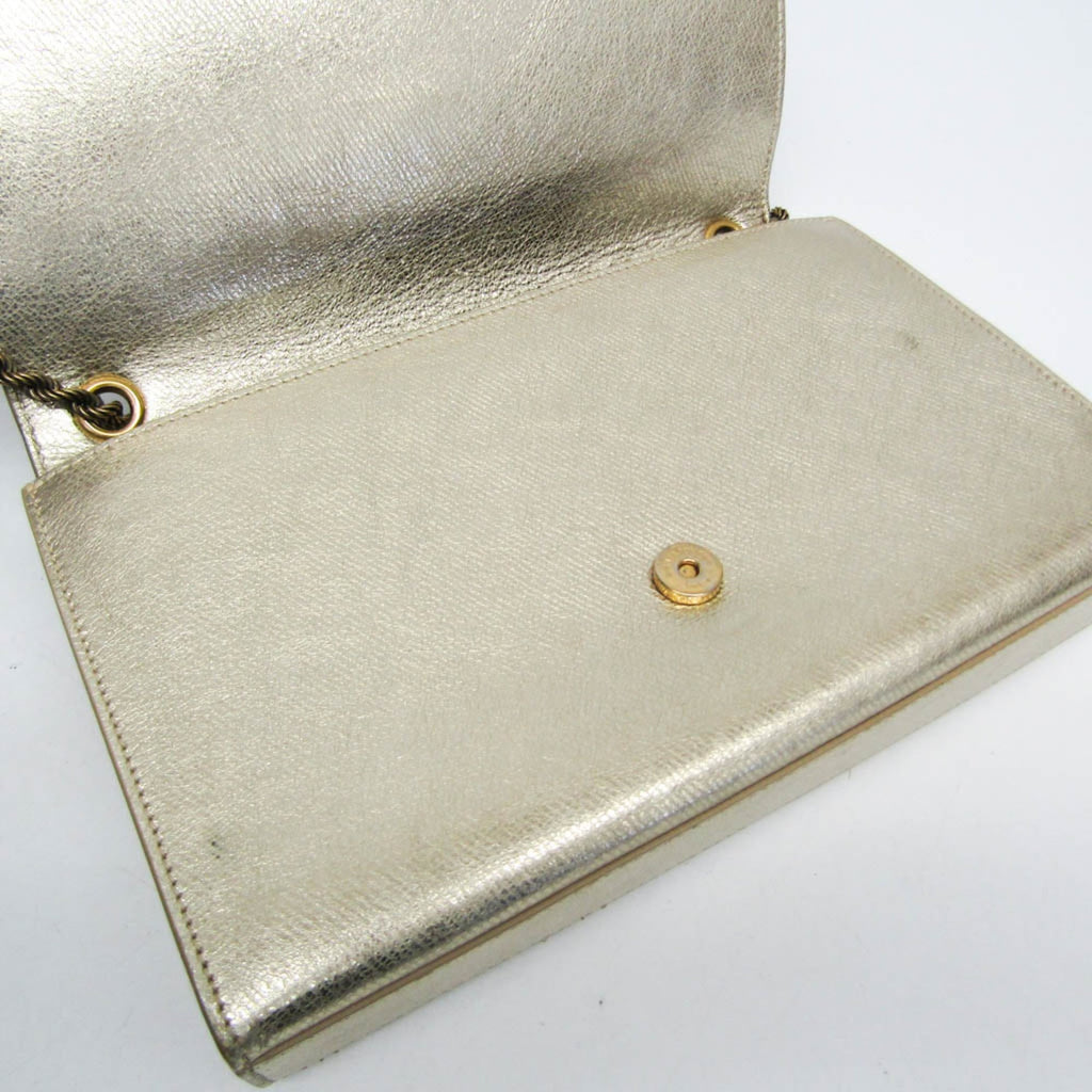 Saint Laurent Classic Monogram Crossbody Bag Calfskin Gold Leather Shoulder Bag Bag (Pre-Owned)
