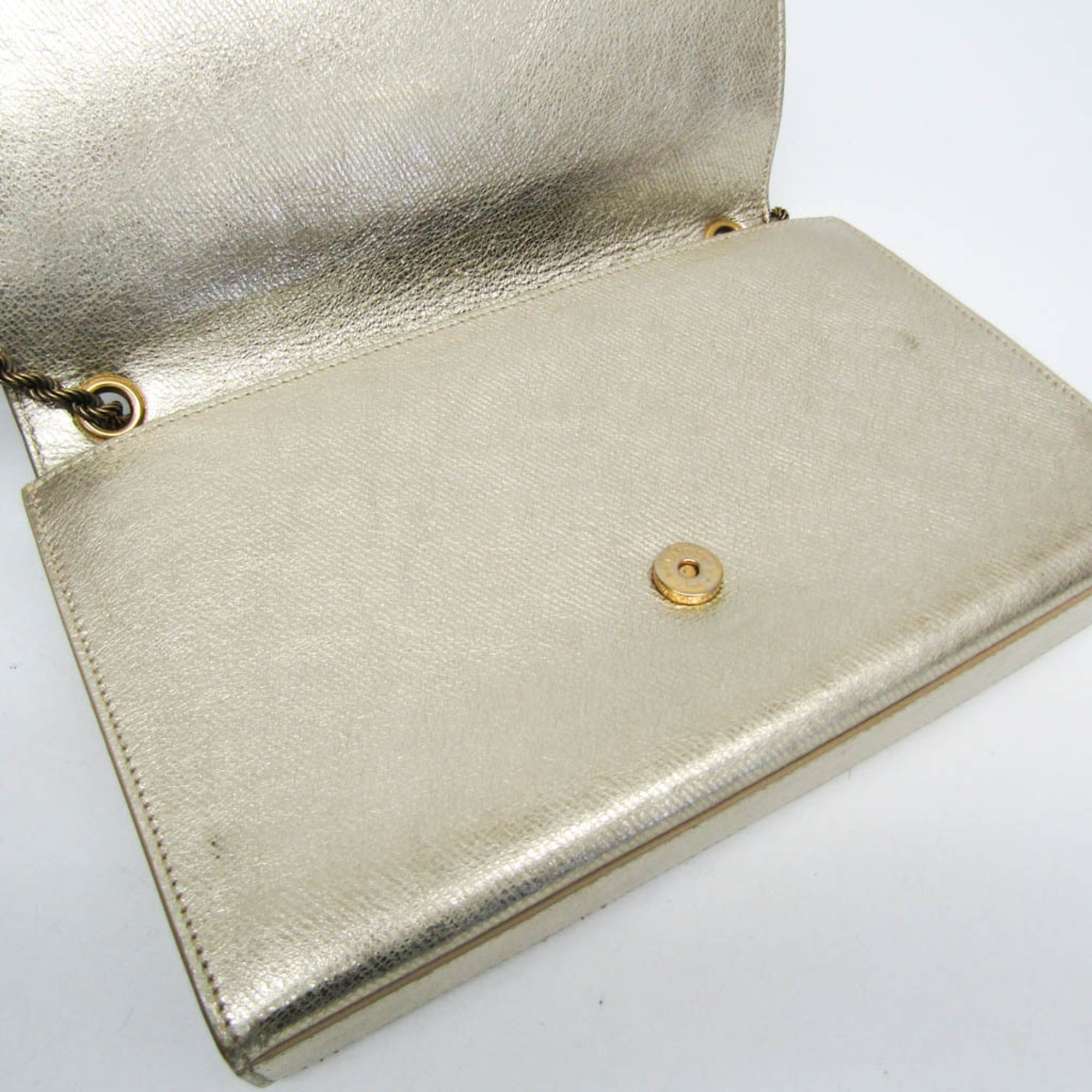 Saint Laurent Classic Monogram Crossbody Bag Calfskin Gold Leather Shoulder Bag Bag (Pre-Owned)