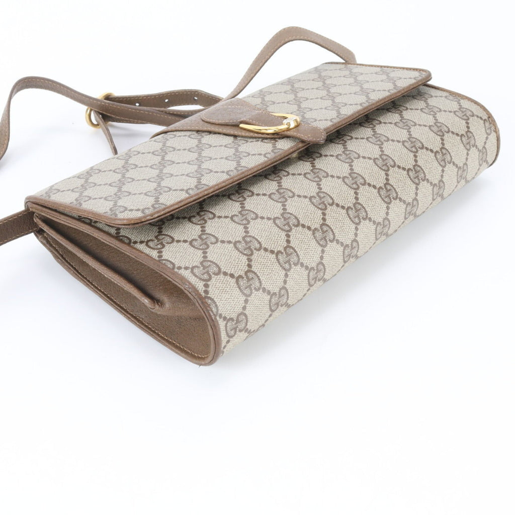 Gucci Beige Brown Leather Coated Canvas Handbag Shoulder Bag Tote Bag (Pre-Owned)