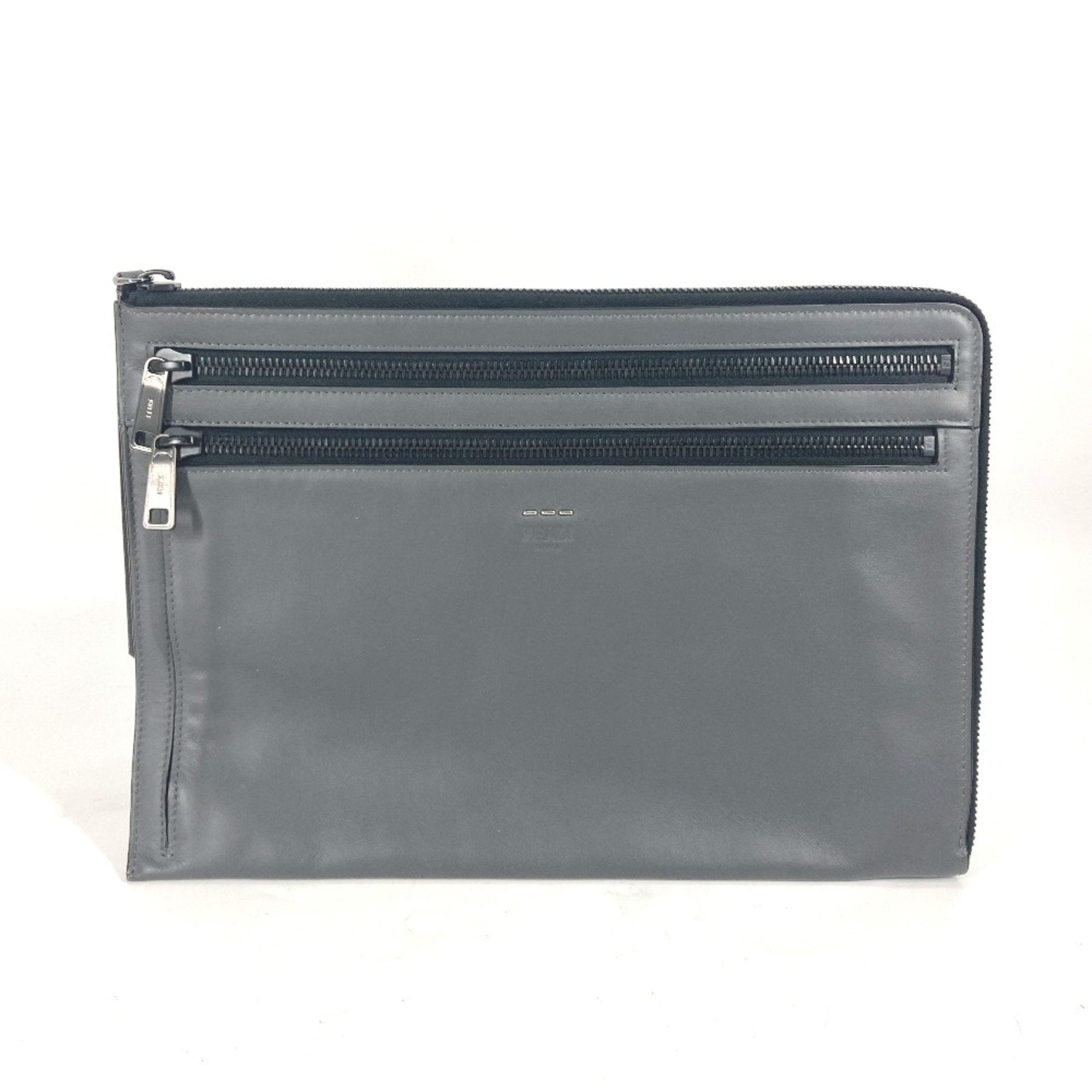 Fendi Gray Leather Clutch Bag