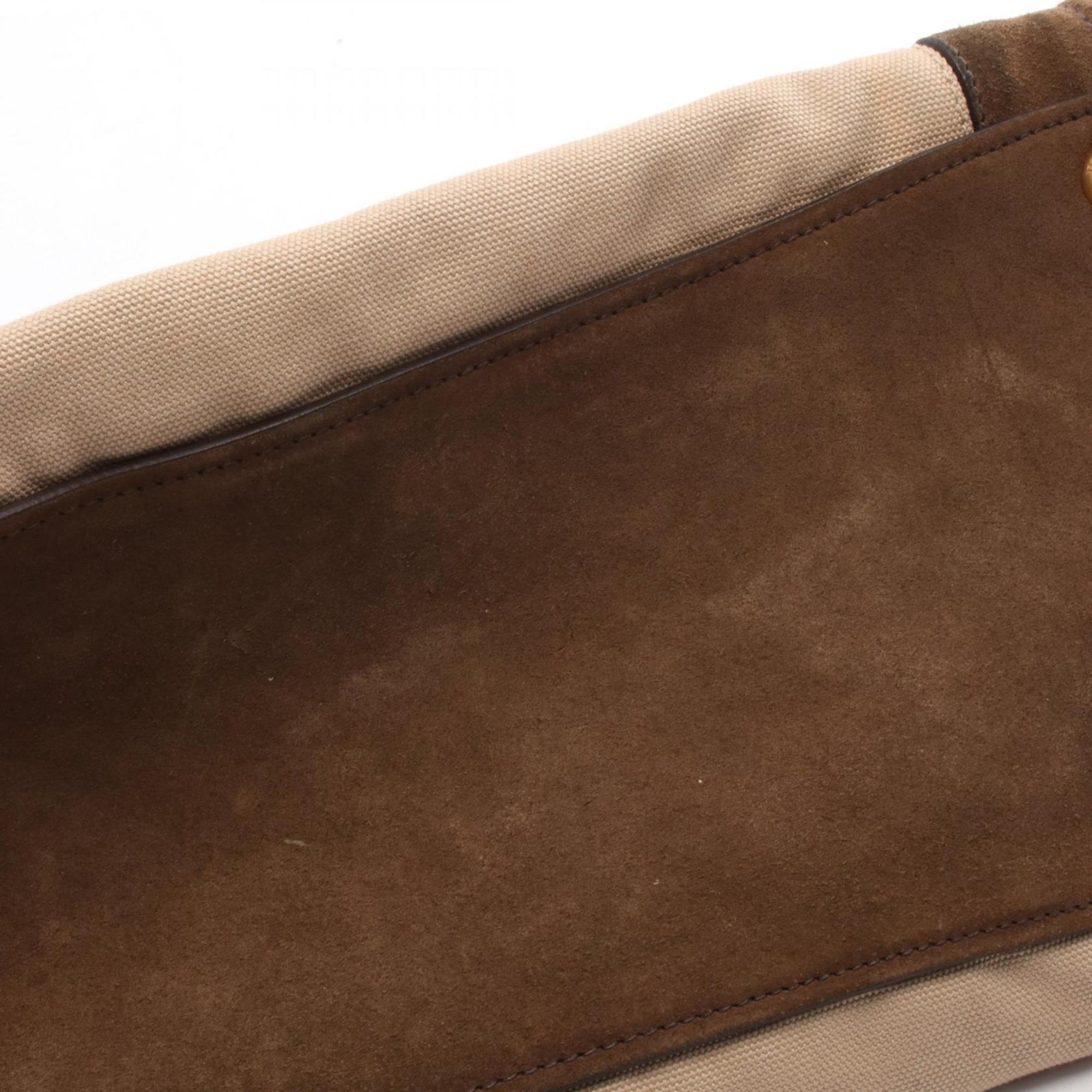 Prada Beige Brown Canvas Suede Handbag