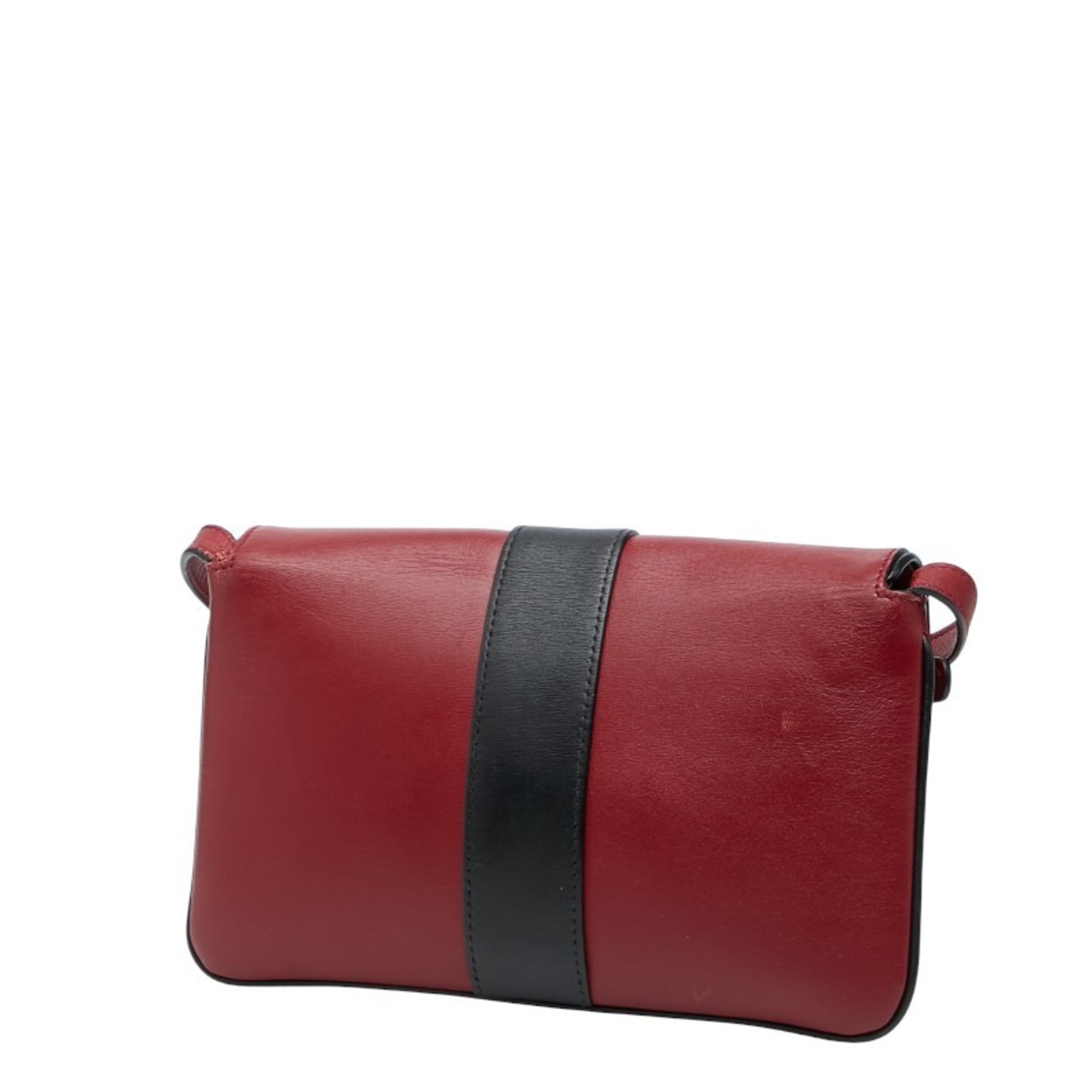 Gucci Black Red Color Leather Shoulder Bag (Pre-Owned)