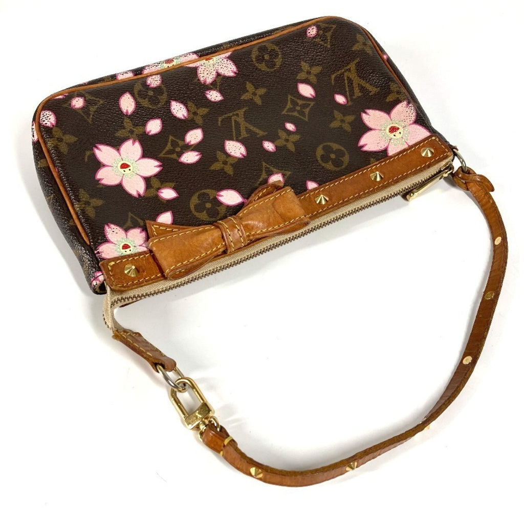 Louis Vuitton Brown Pink Monogram Cherry Blossom Handbag Pouch Shoulder Bag