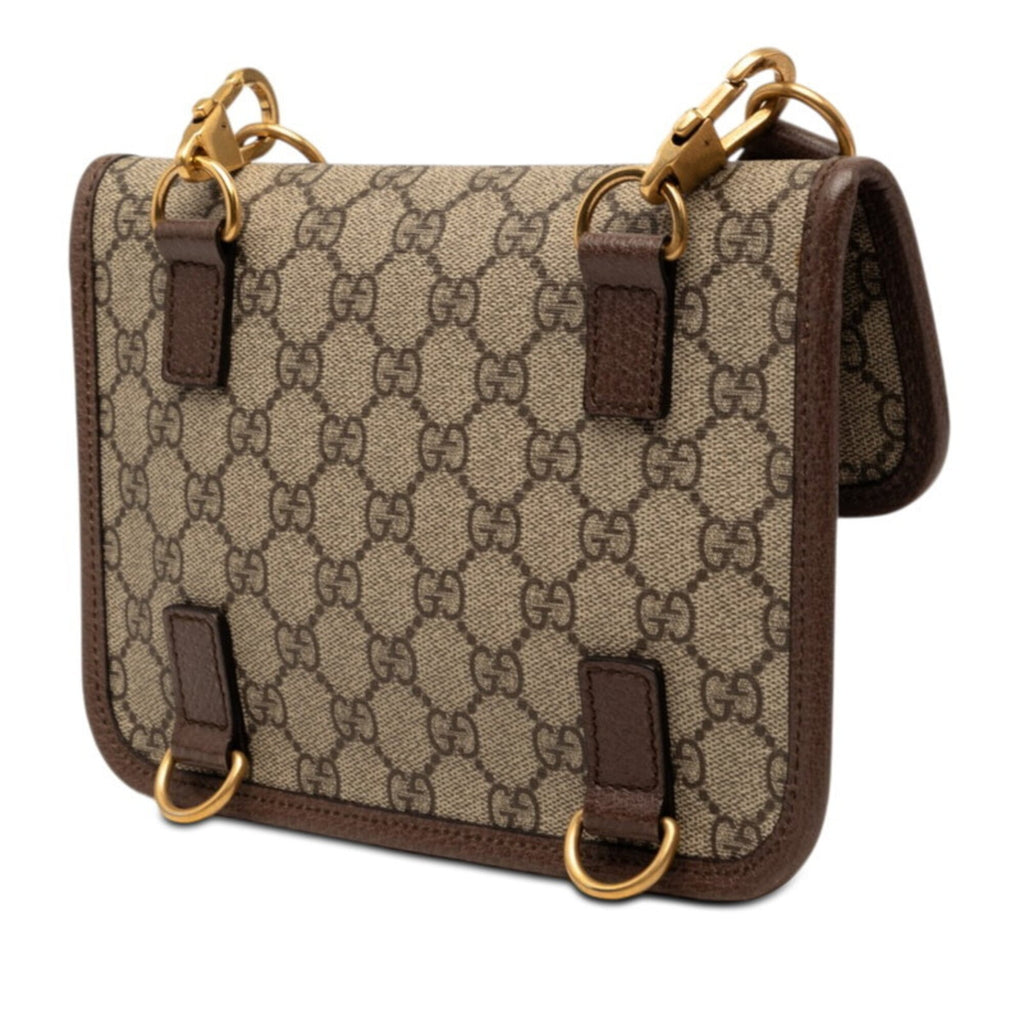Gucci Sherry Line Beige Brown Pvc Leather Shoulder Bag (Pre-Owned)