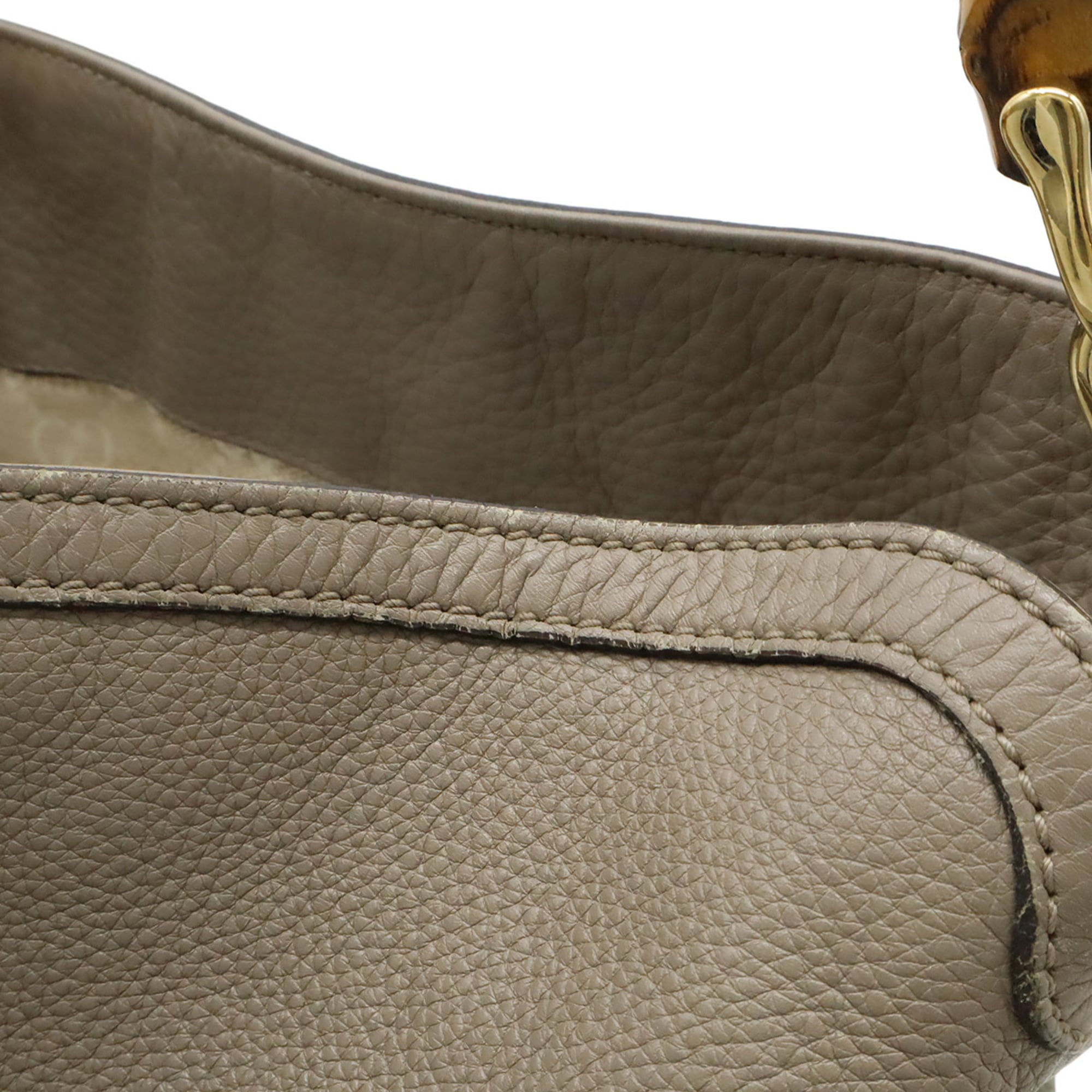 Gucci Bamboo Grayish Bamboo Leather Handbag Shoulder Bag (Pre-Owned)