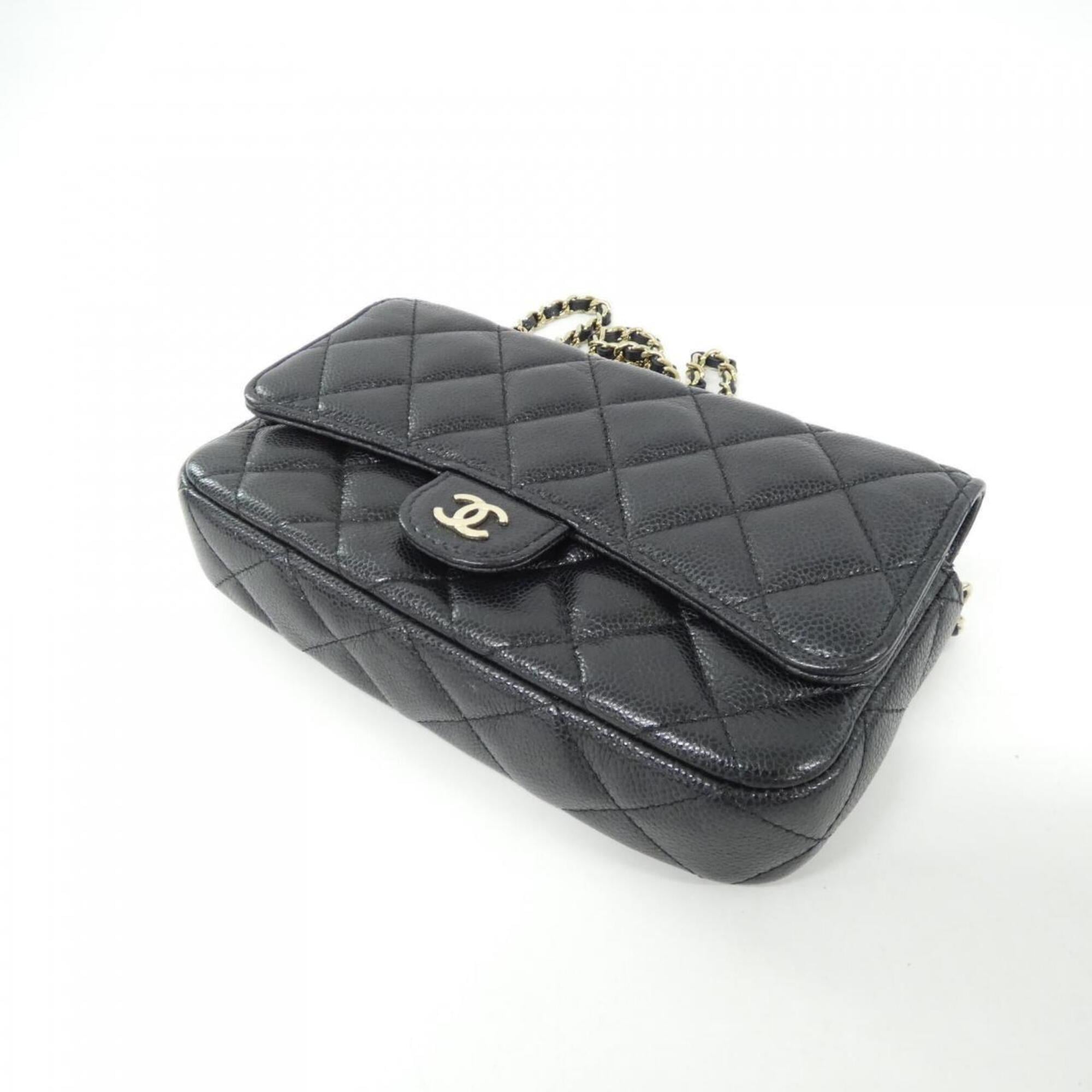 Chanel Black Grained Calfskin Phone Wallet