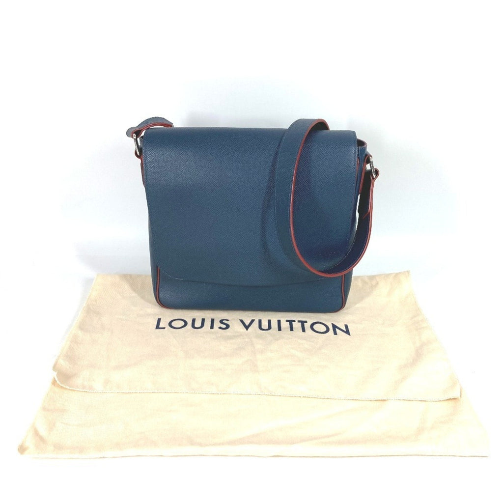 Louis Vuitton Navy Ocean Red Color Taiga Leather Messenger Bag Shoulder Bag