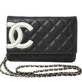 Chanel Black Leather Chain/Shoulder Wallet