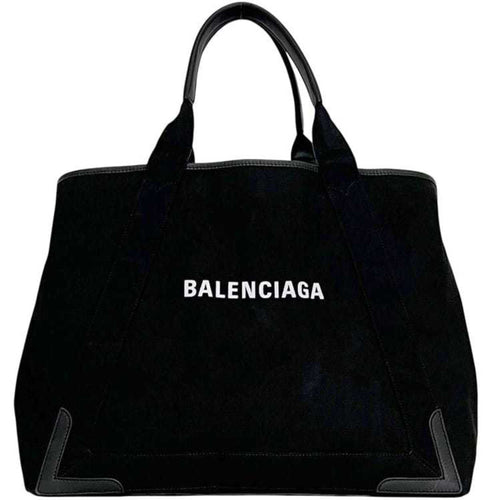 Balenciaga Black Cotton Canvas Leather Tote