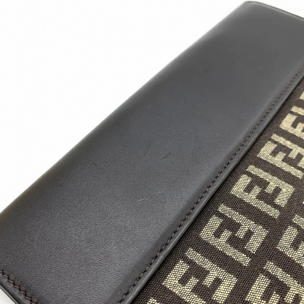 Fendi Zucchino Brown Canvas Long Wallet (Bi-Fold)