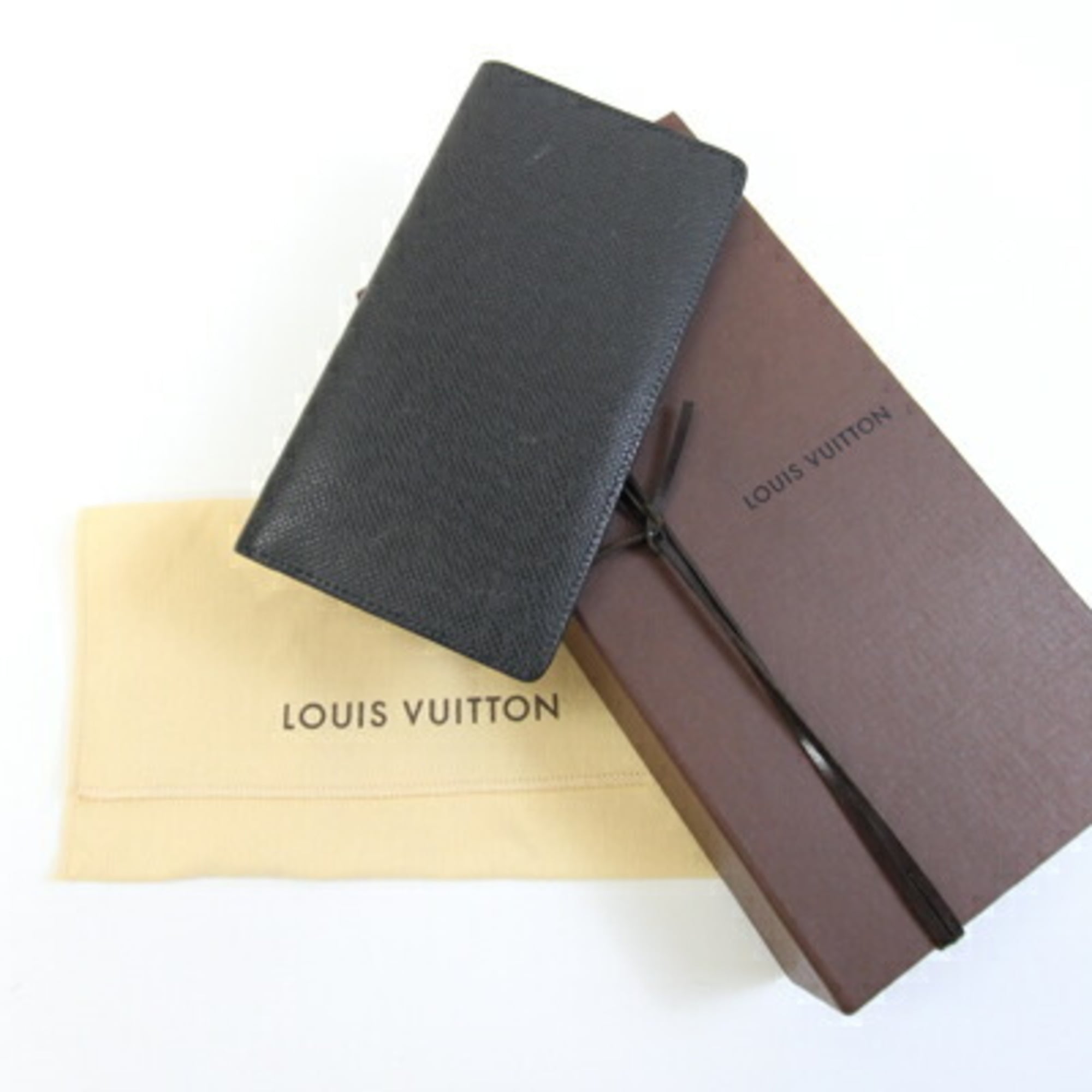 Louis Vuitton Black Noir Taiga Leather Long Bill Wallet