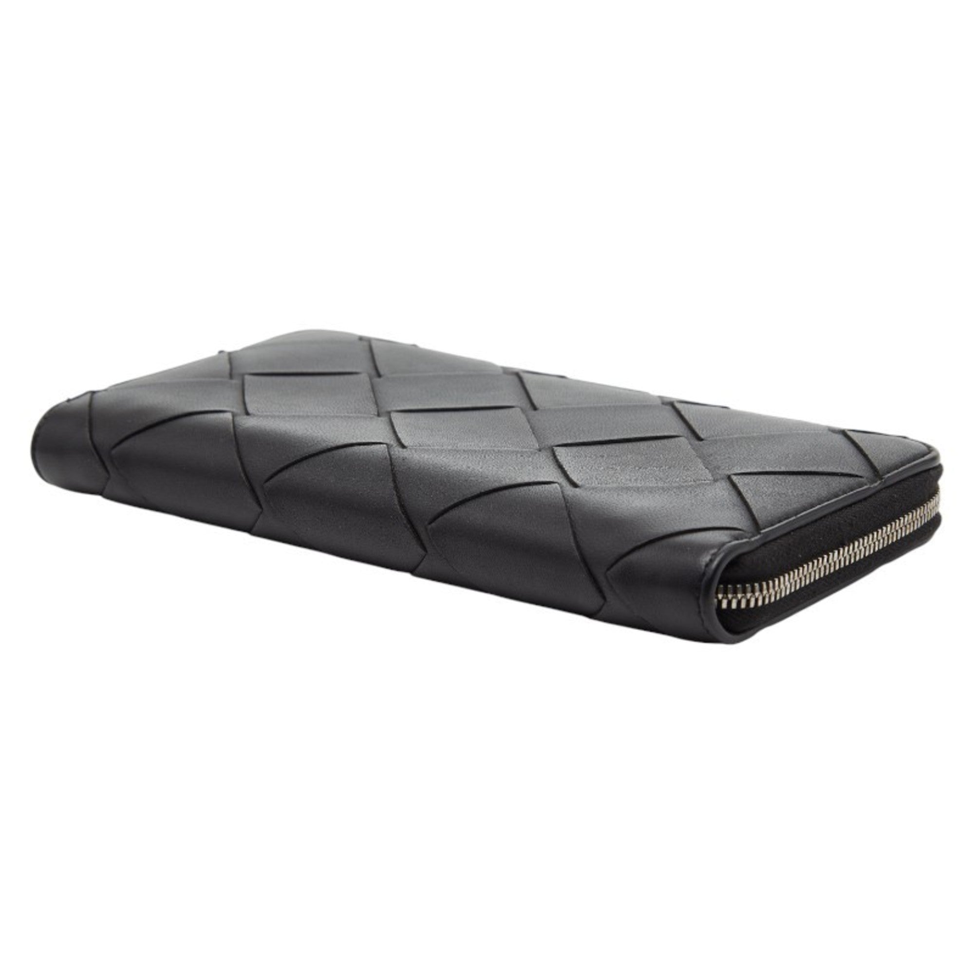 Bottega Veneta Black Intrecciato Leather Long Wallet (Bi-Fold)